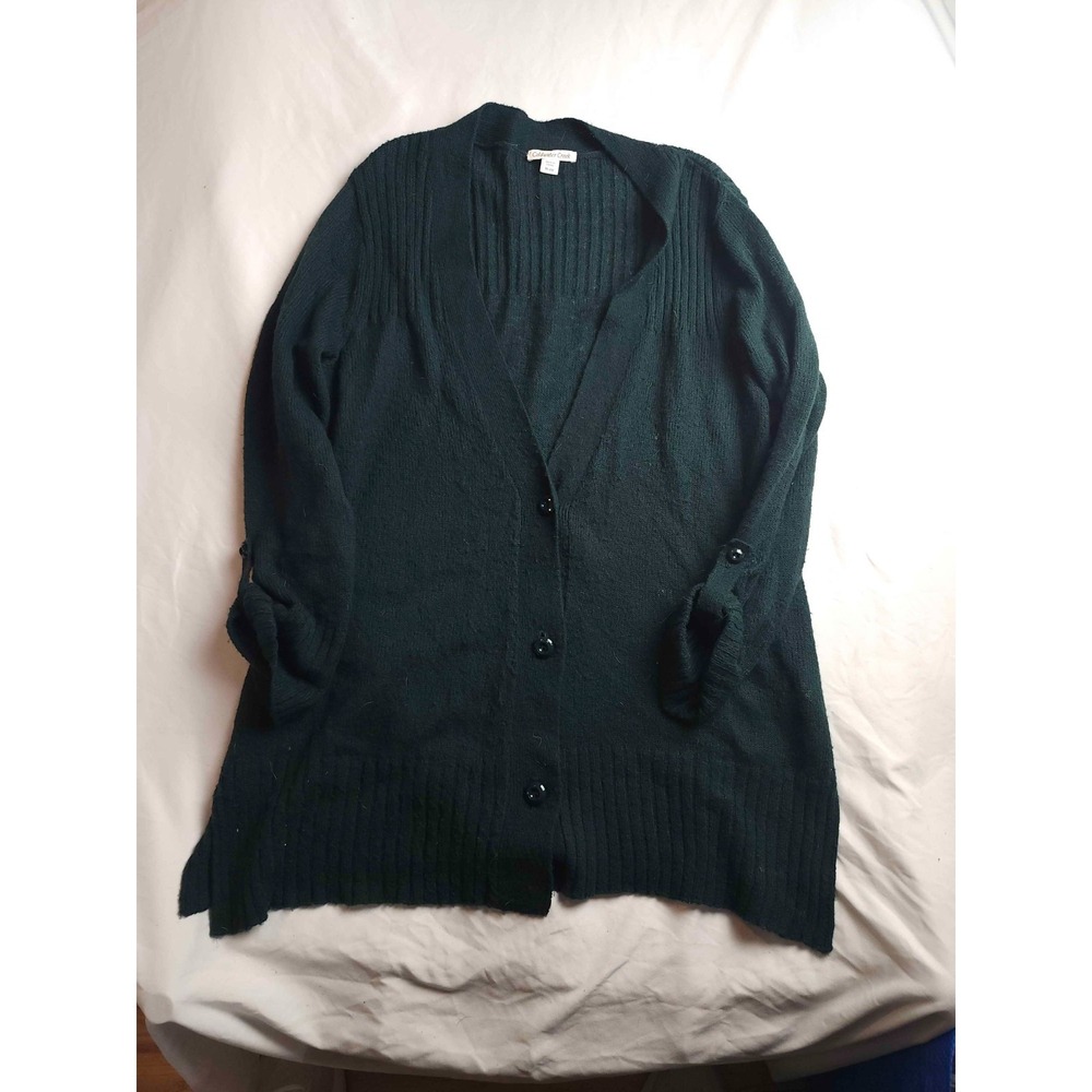 Coldwater Creek Cardigan Sweater Womens XL/18 Green Knit Duster Button Front‎